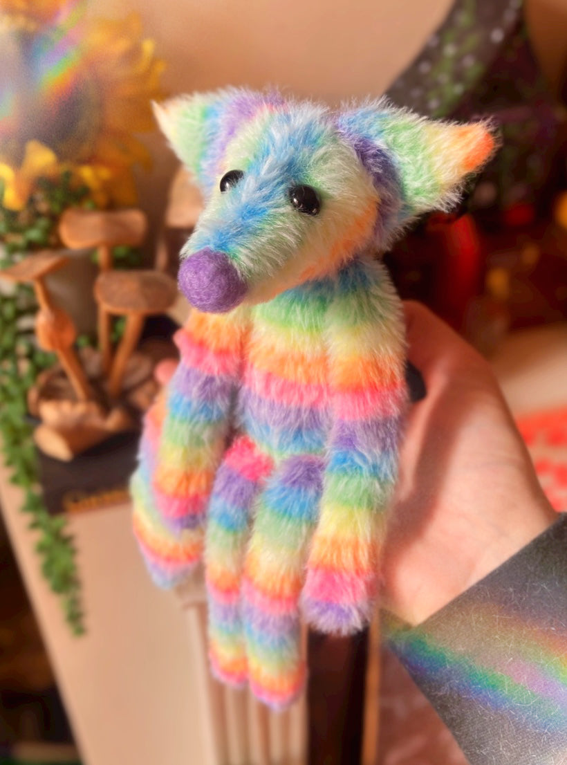 RAINBOW SHERBET FLUFFY FOX (B) - Handmade Weighted Plush Fox Doll