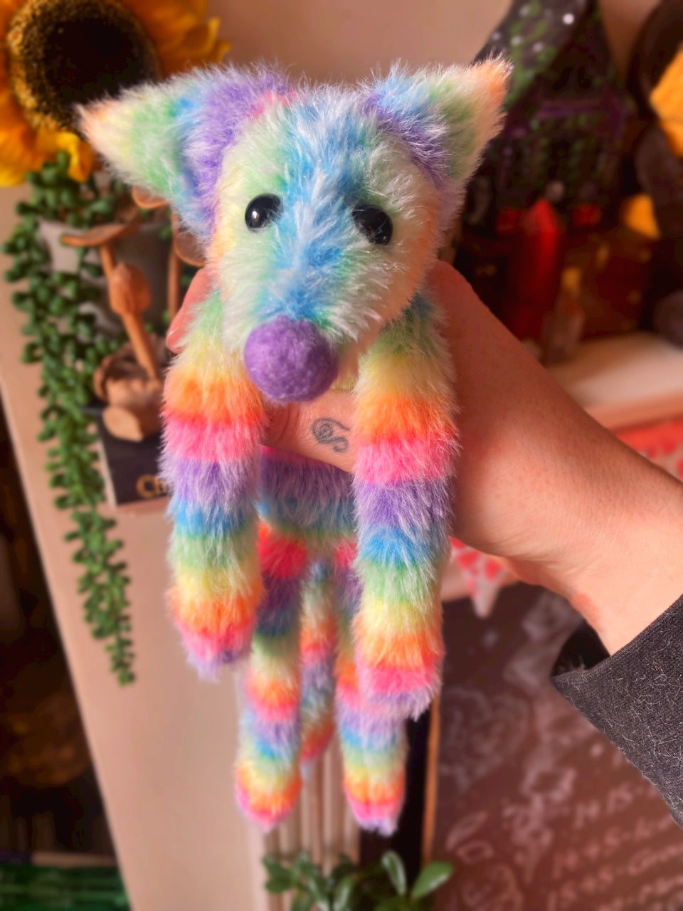 RAINBOW SHERBET FLUFFY FOX (B) - Handmade Weighted Plush Fox Doll