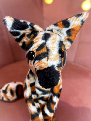 CALICO LEOPARD FUZZY FOX - Handmade Luxury Weighted Plush Fluffy Fox Doll