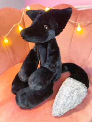 XL SHADOW FOX - Handmade Luxury Weighted Plush Fluffy Fox Doll