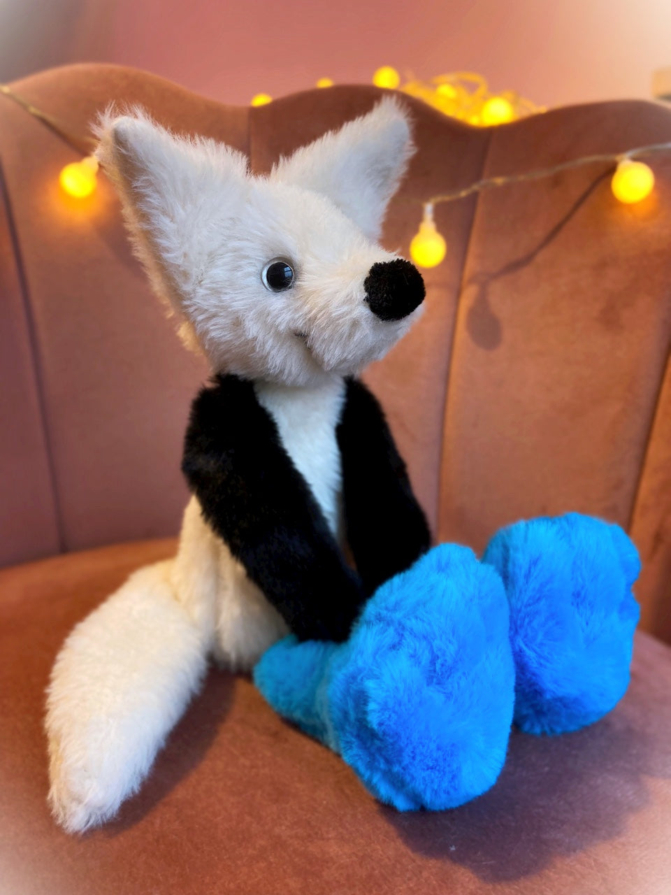 BLUE FOOTED BOOBY FOX - Handmade Luxury Weighted Plush Fluffy Fox Doll