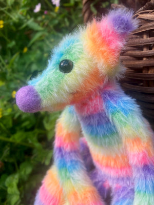 RAINBOW SHERBET FLUFFY FOX (C) - Handmade Weighted Plush Fox Doll