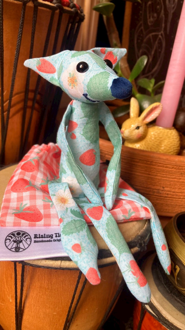 “STRAWBERRY SKIES” FOX CUB - Handmade Weighted Cotton Fox Doll (Please read description)