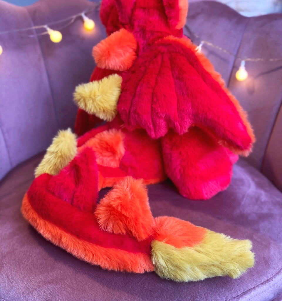 XL FIRE DRAGON FOX - Handmade Luxury Weighted Plush Fluffy Fox Doll