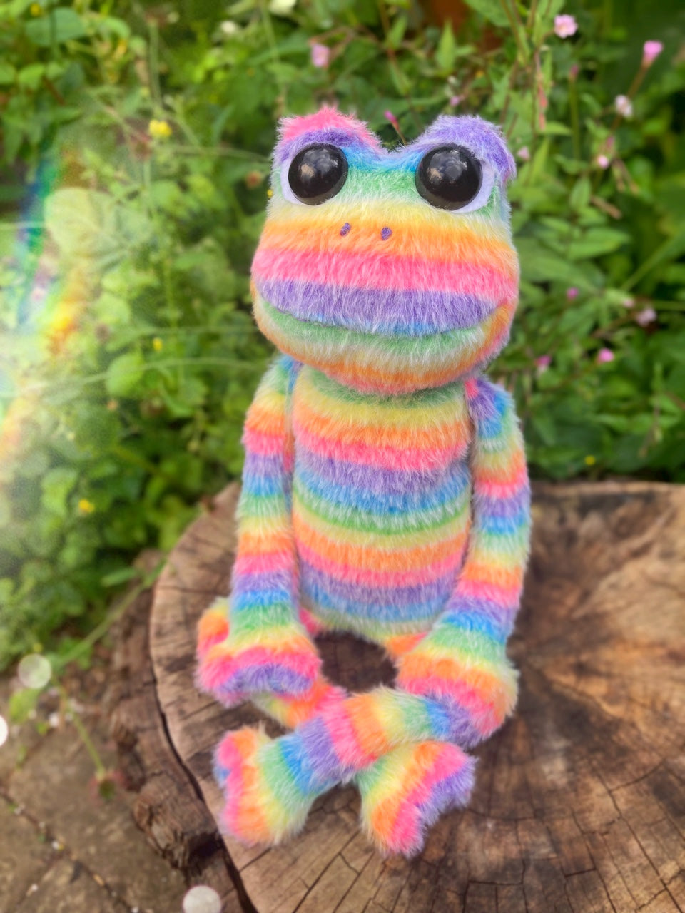 Cosmic Carl - Handmade ‘Rainbow Sherbet’ Weighted Plush Frog Doll