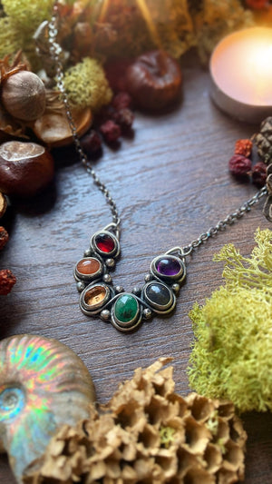 VISIONS Handmade Sterling Silver Rainbow Gemstone Necklace