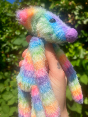 RAINBOW SHERBET FLUFFY FOX (B) - Handmade Weighted Plush Fox Doll