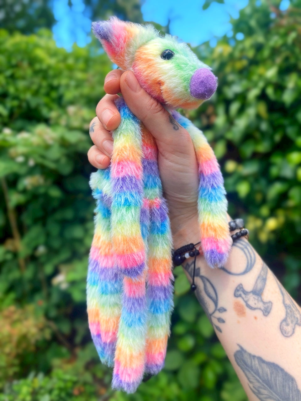 RAINBOW SHERBET FLUFFY FOX (G) - Handmade Weighted Plush Fox Doll