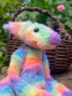 RAINBOW SHERBET FLUFFY FOX (G) - Handmade Weighted Plush Fox Doll