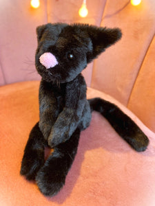 BLACK FERAL CAT - Handmade Luxury Weighted Plush Fluffy Kitten Doll