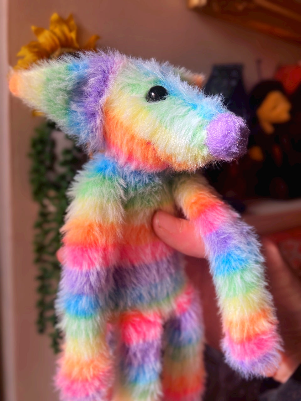 RAINBOW SHERBET FLUFFY FOX (B) - Handmade Weighted Plush Fox Doll