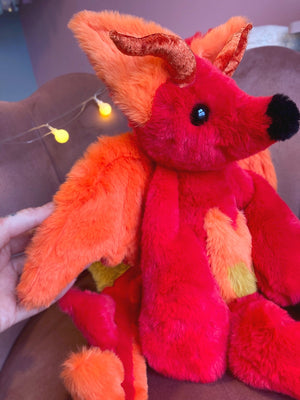 XL FIRE DRAGON FOX - Handmade Luxury Weighted Plush Fluffy Fox Doll