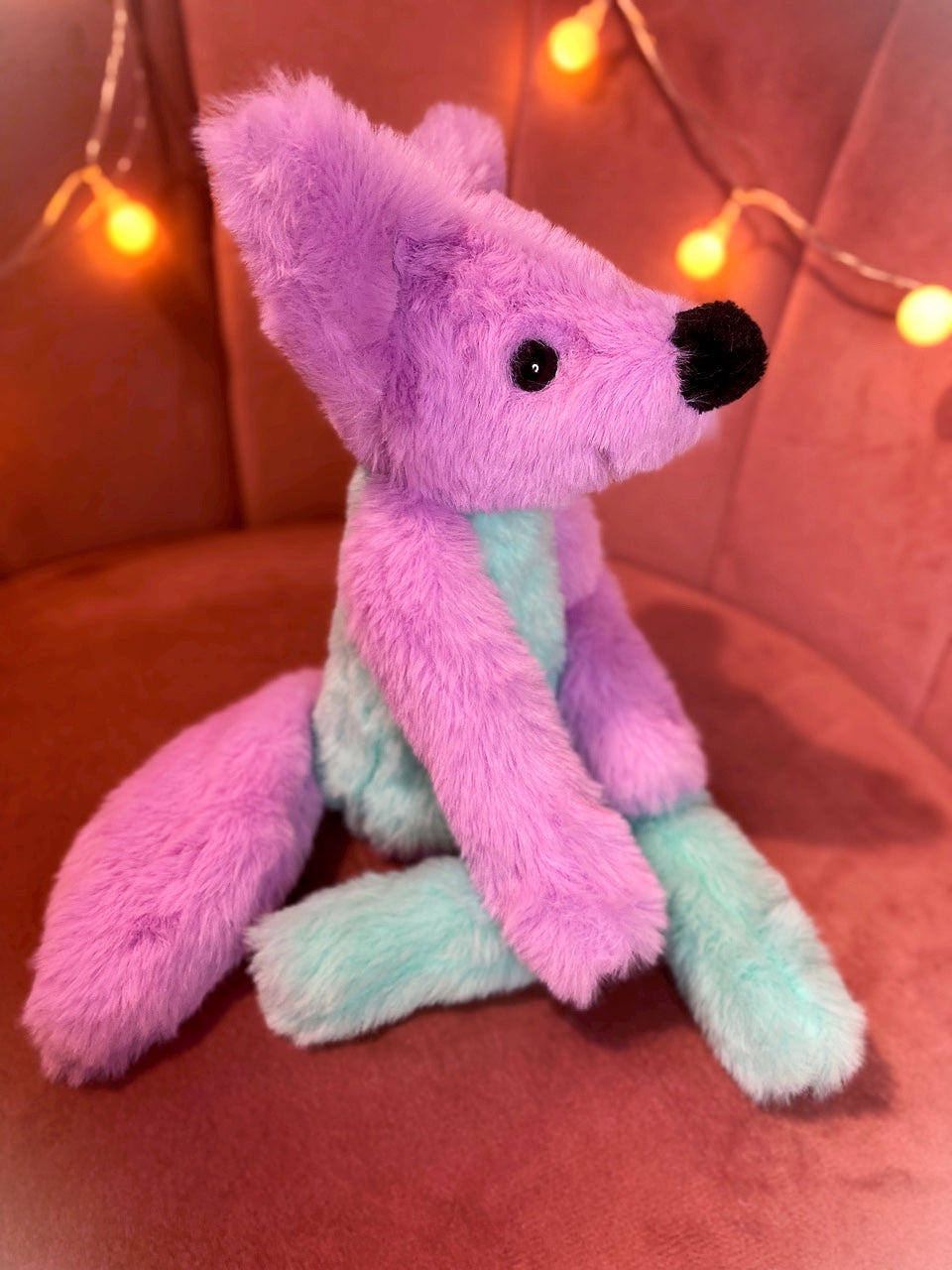 COSMIC COLOURBLOCK FOX (B) - Handmade Luxury Weighted Plush Fluffy Fox Doll