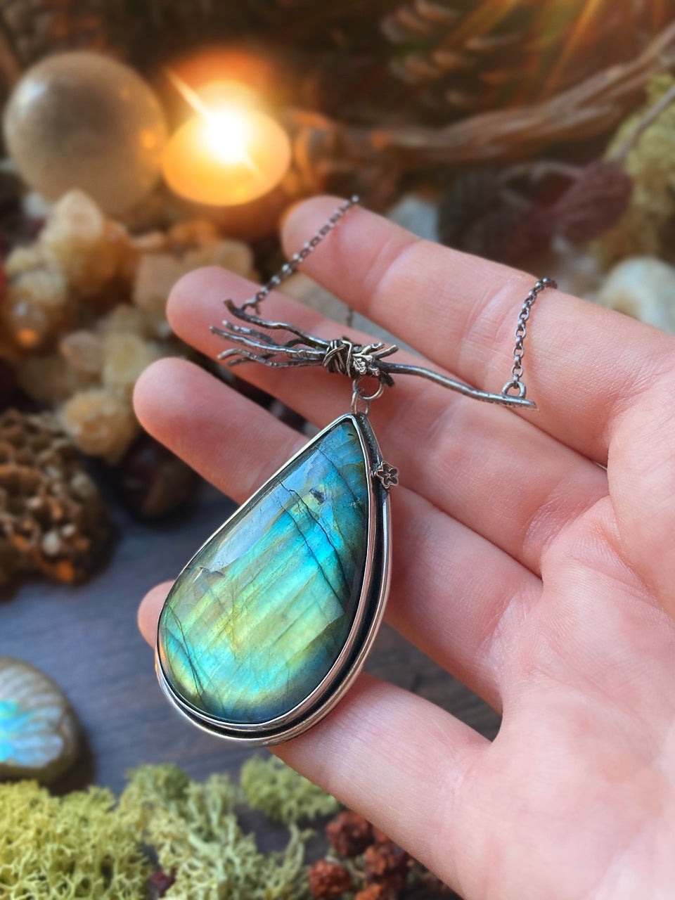 REBORN IN COLOUR Handmade Sterling Silver Broomstick Necklace with Labradorite