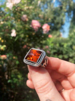 🍁SEASON OF THE WITCH🍁Handmade Sterling Silver Ring with Baltic Amber ~ Size N