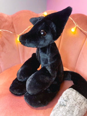 XL SHADOW FOX - Handmade Luxury Weighted Plush Fluffy Fox Doll