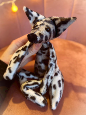 SNOW LEOPARD FUZZY FOX - Handmade Luxury Weighted Plush Fluffy Fox Doll