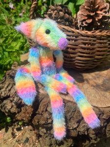 RAINBOW SHERBET FLUFFY FOX (G) - Handmade Weighted Plush Fox Doll