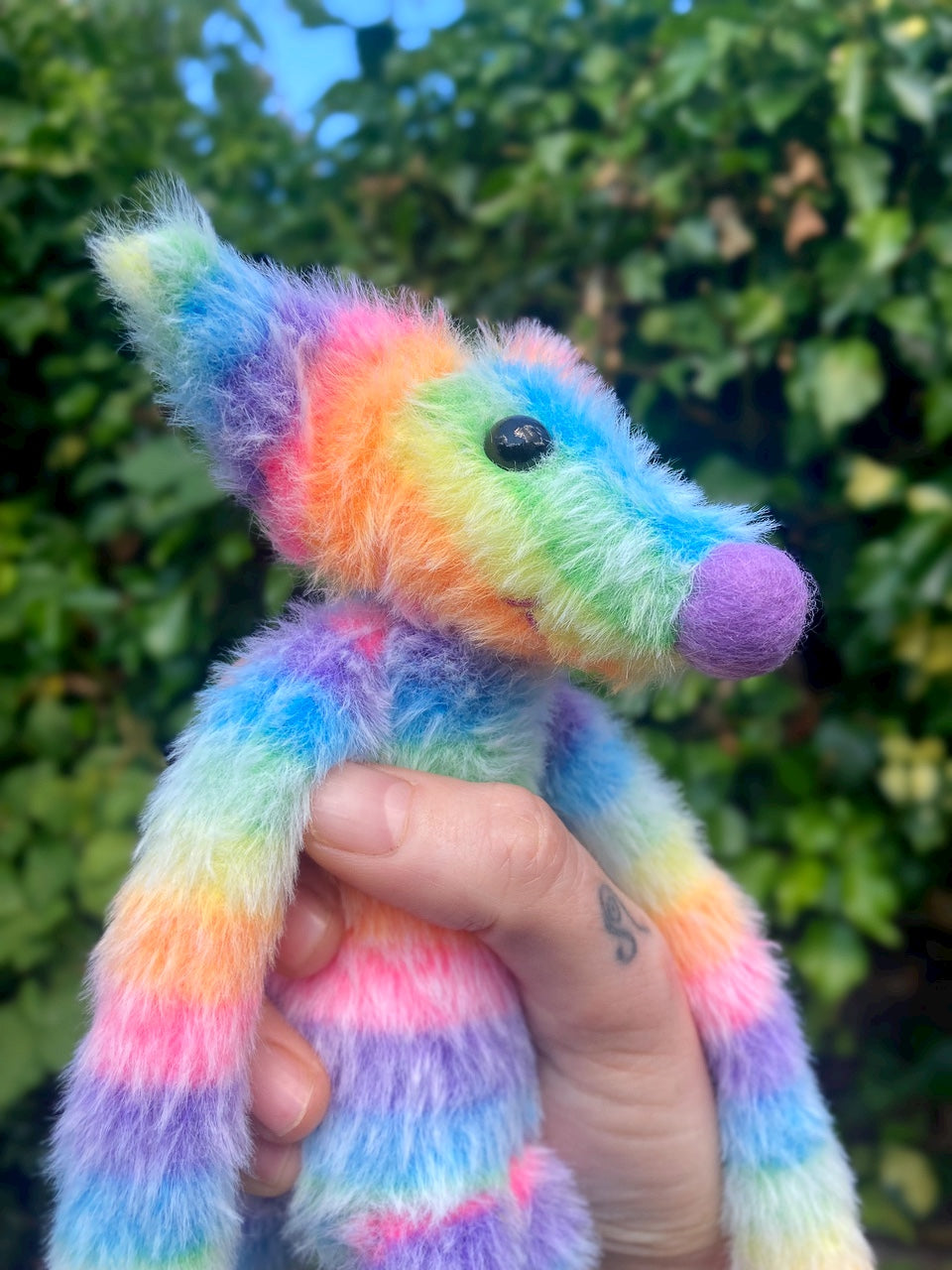 RAINBOW SHERBET FLUFFY FOX (F) - Handmade Weighted Plush Fox Doll