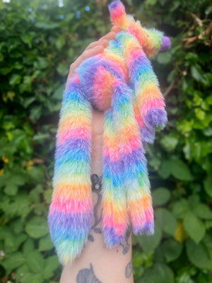 RAINBOW SHERBET FLUFFY FOX (C) - Handmade Weighted Plush Fox Doll