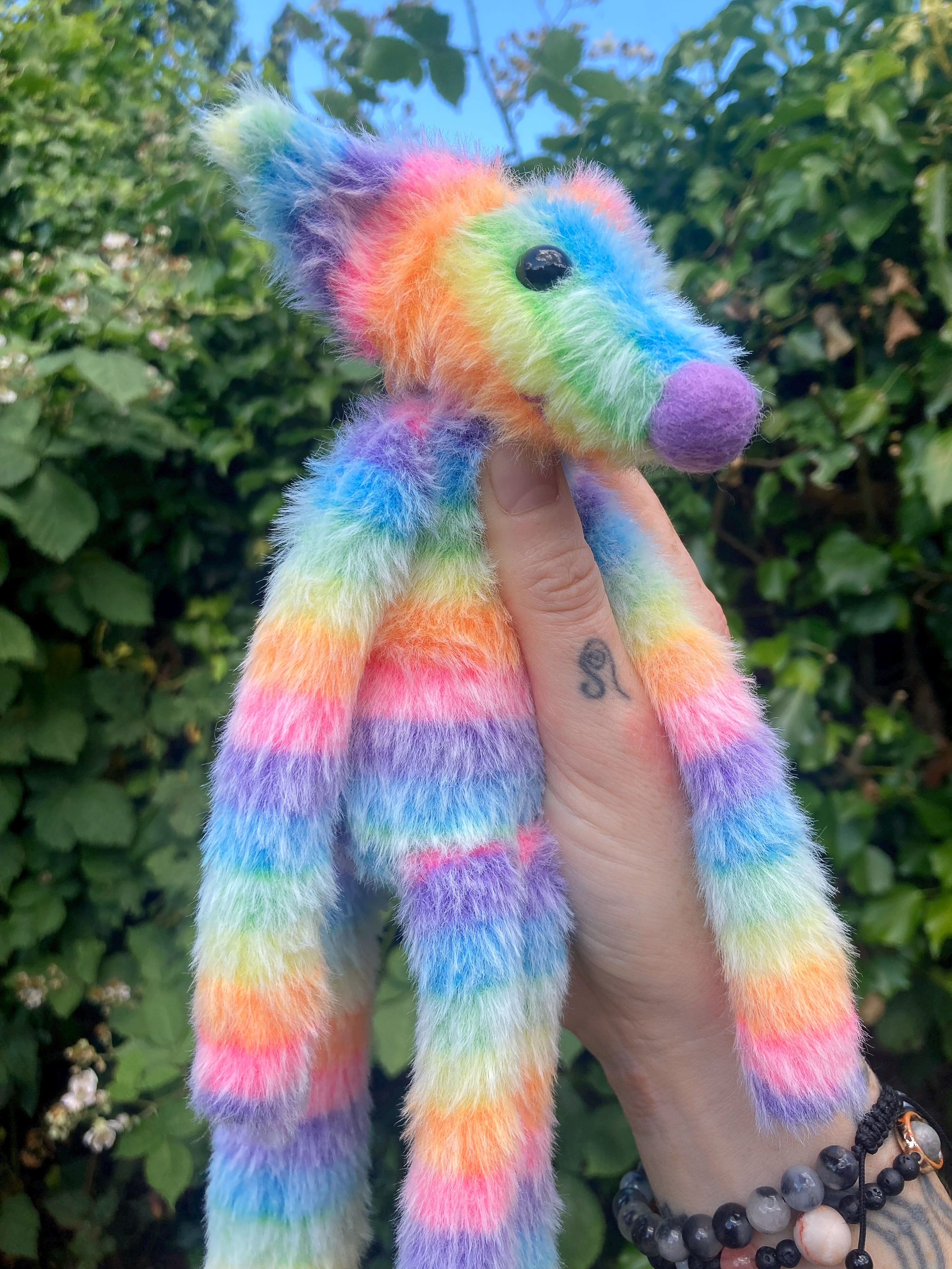 RAINBOW SHERBET FLUFFY FOX (F) - Handmade Weighted Plush Fox Doll