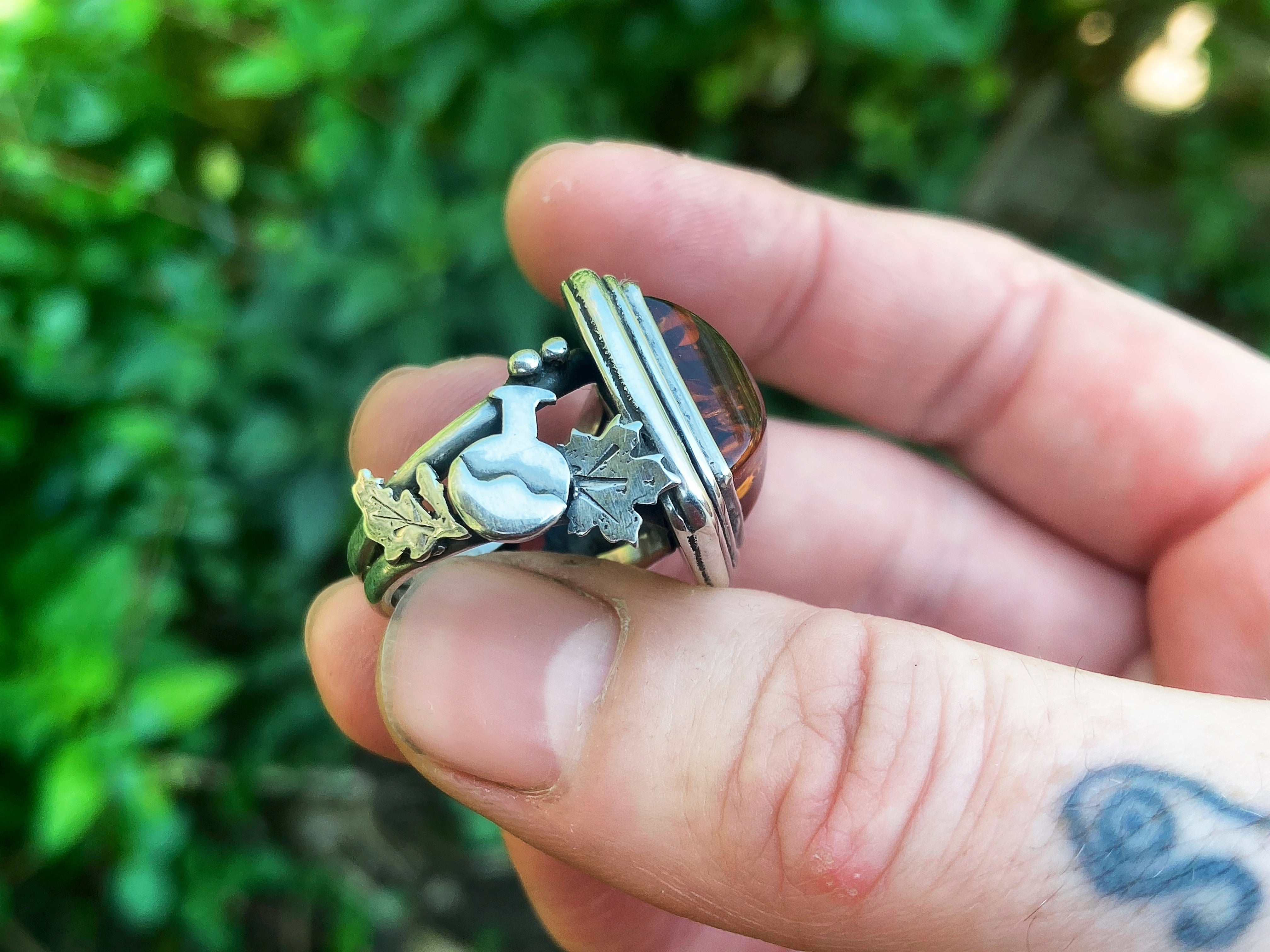 🍁SEASON OF THE WITCH🍁Handmade Sterling Silver Ring with Baltic Amber ~ Size N