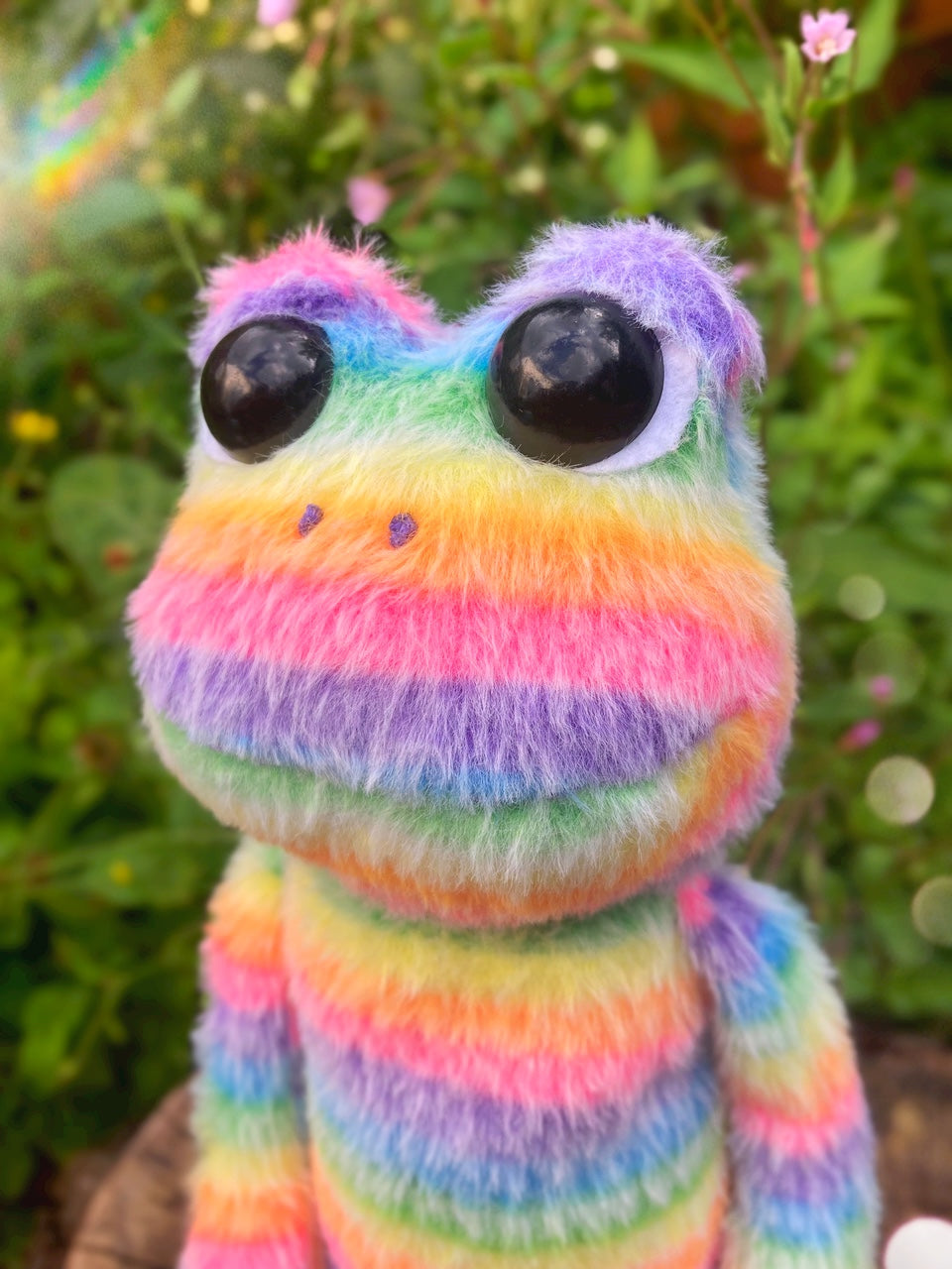 Cosmic Carl - Handmade ‘Rainbow Sherbet’ Weighted Plush Frog Doll