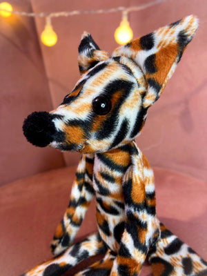 CALICO LEOPARD FUZZY FOX - Handmade Luxury Weighted Plush Fluffy Fox Doll