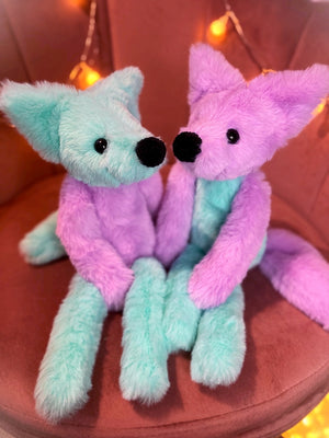 COSMIC COLOURBLOCK FOX (B) - Handmade Luxury Weighted Plush Fluffy Fox Doll