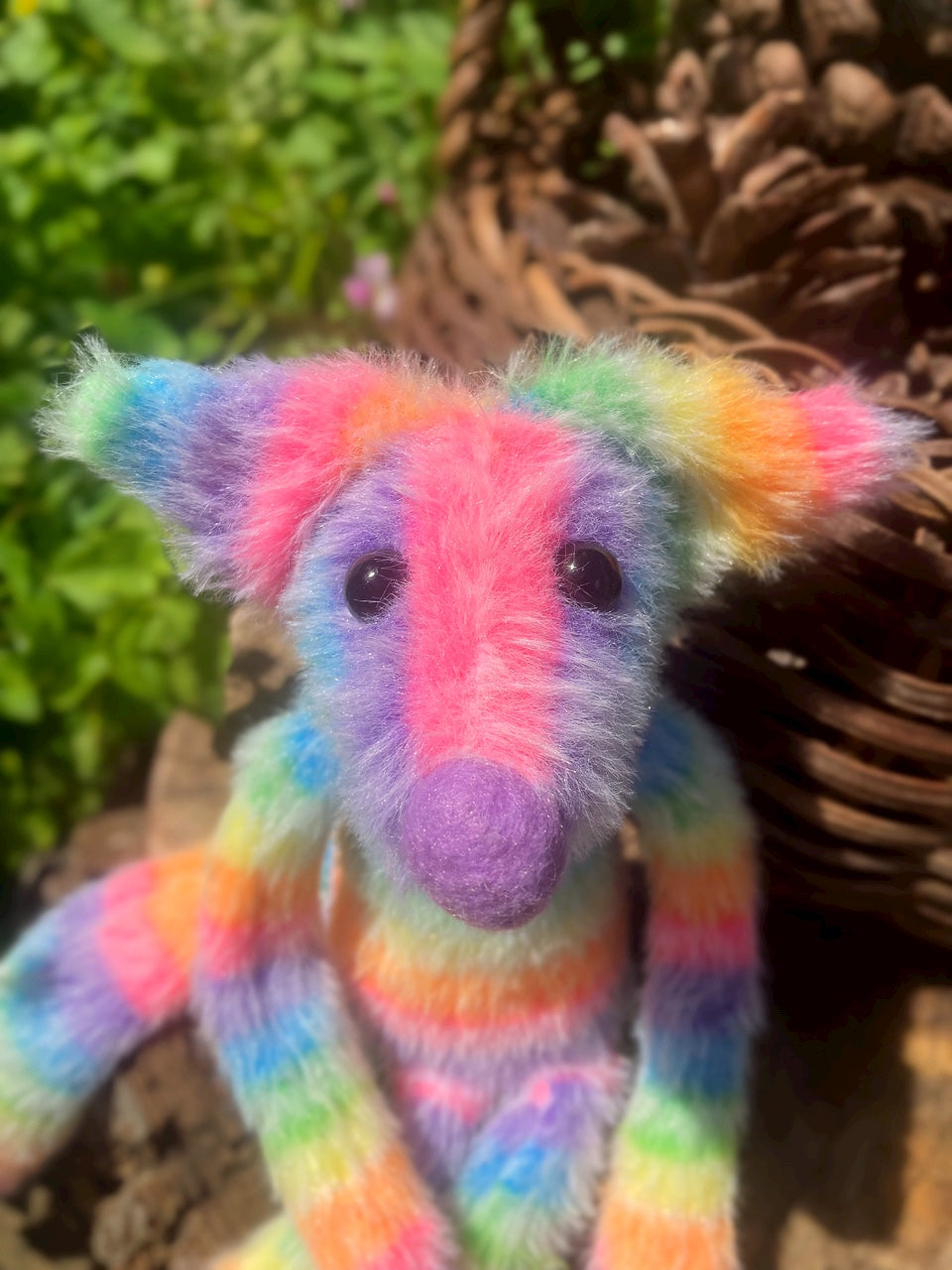 RAINBOW SHERBET FLUFFY FOX (E) - Handmade Weighted Plush Fox Doll