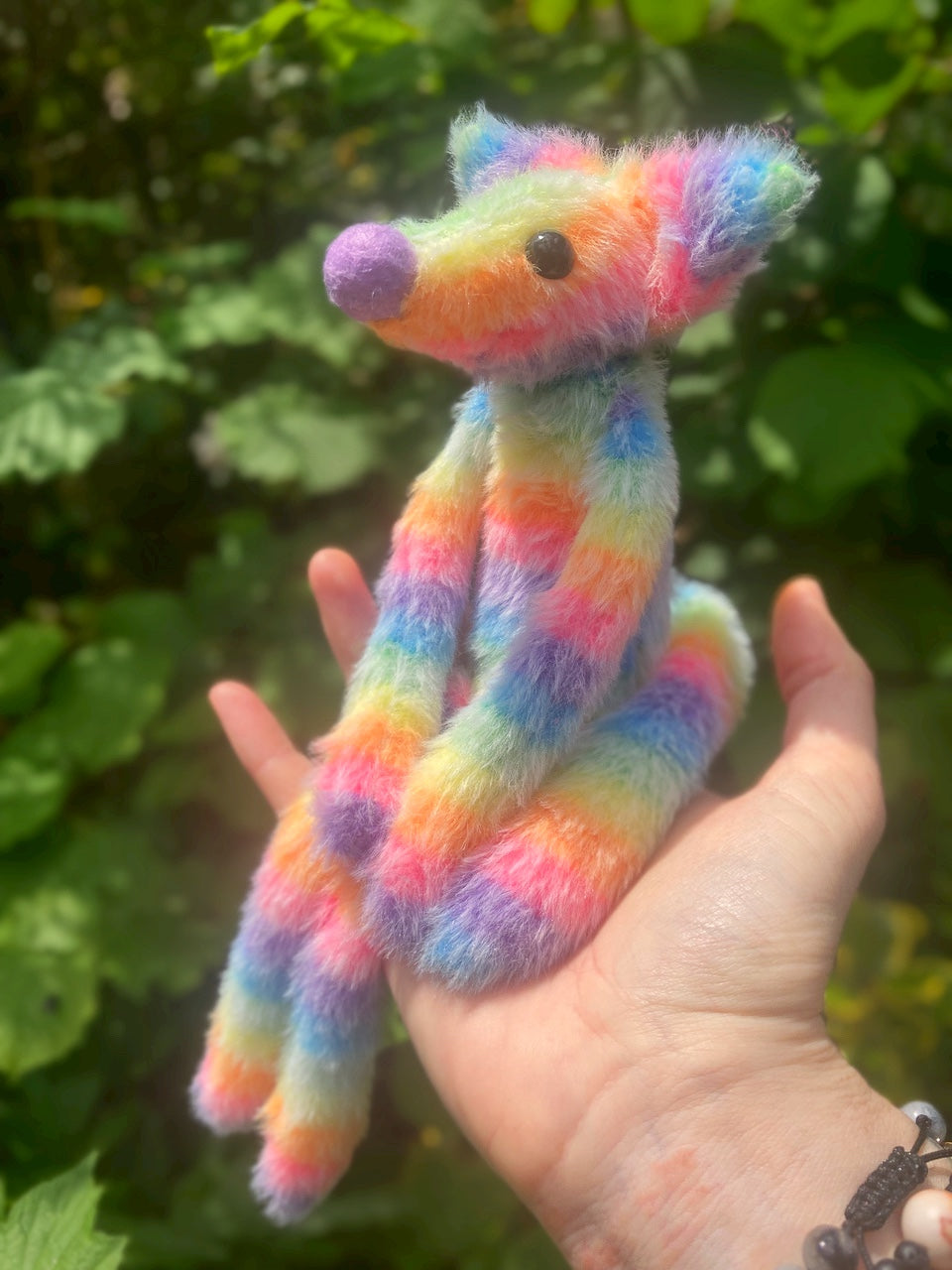 RAINBOW SHERBET FLUFFY FOX (D) - Handmade Weighted Plush Fox Doll