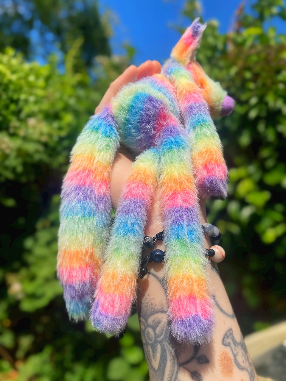 RAINBOW SHERBET FLUFFY FOX (G) - Handmade Weighted Plush Fox Doll