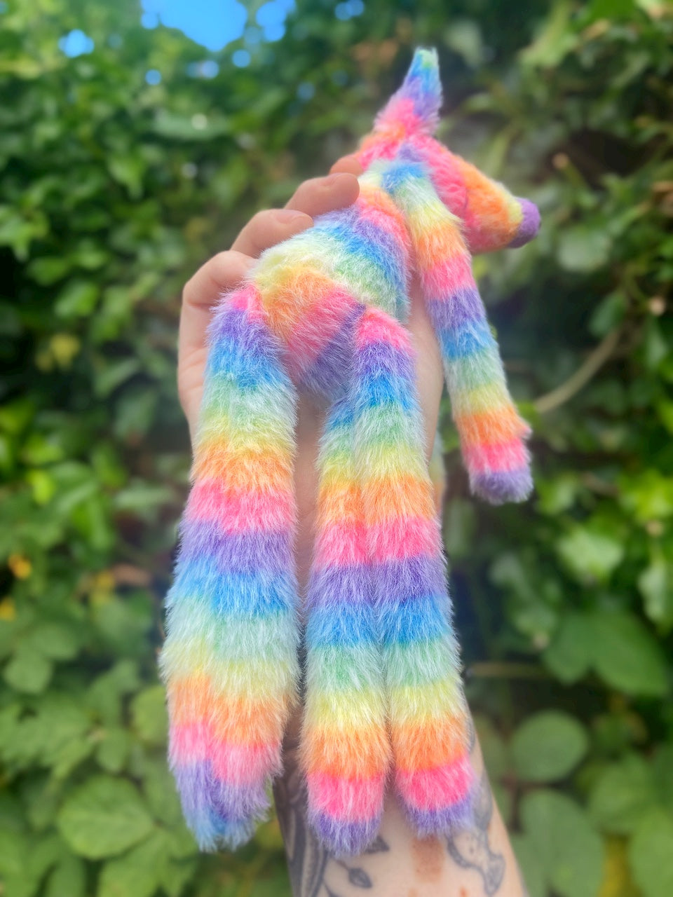 RAINBOW SHERBET FLUFFY FOX (D) - Handmade Weighted Plush Fox Doll