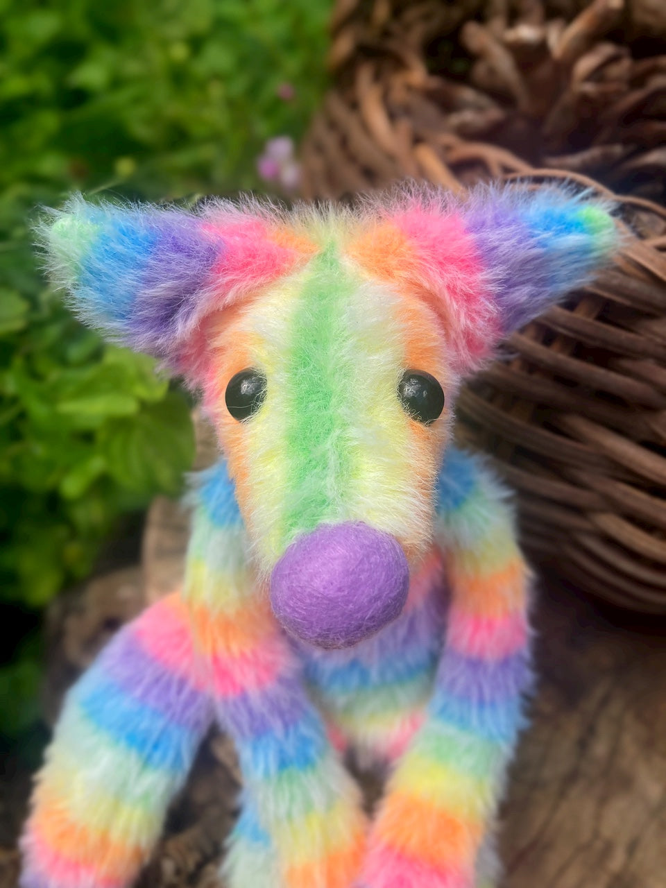 RAINBOW SHERBET FLUFFY FOX (D) - Handmade Weighted Plush Fox Doll