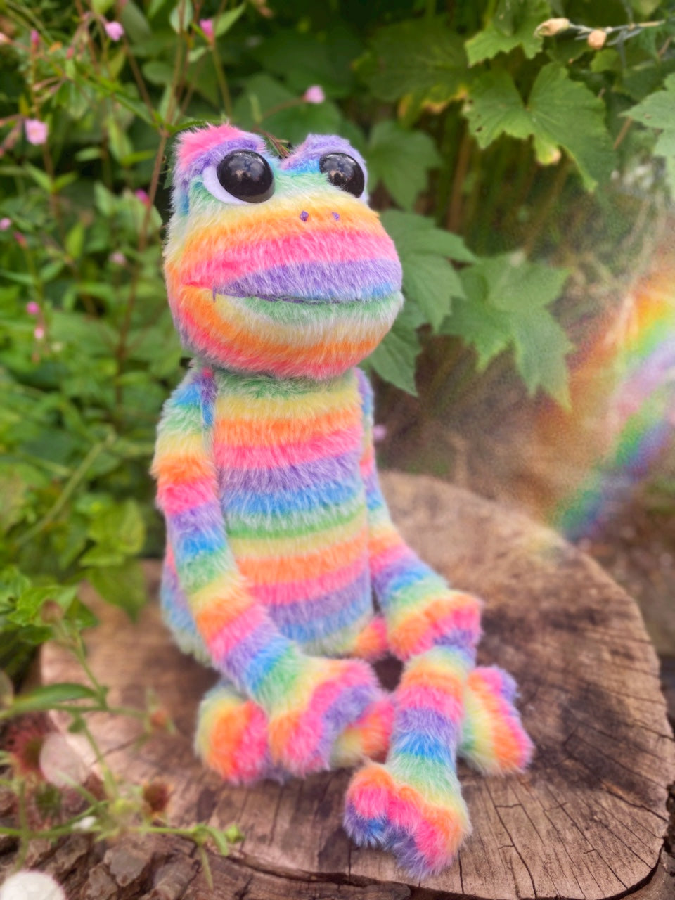 Cosmic Carl - Handmade ‘Rainbow Sherbet’ Weighted Plush Frog Doll