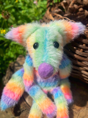 RAINBOW SHERBET FLUFFY FOX (G) - Handmade Weighted Plush Fox Doll