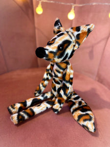 CALICO LEOPARD FUZZY FOX - Handmade Luxury Weighted Plush Fluffy Fox Doll