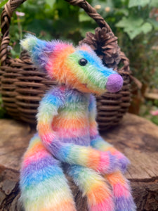 RAINBOW SHERBET FLUFFY FOX (F) - Handmade Weighted Plush Fox Doll