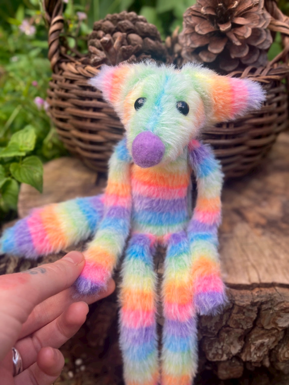 RAINBOW SHERBET FLUFFY FOX (G) - Handmade Weighted Plush Fox Doll