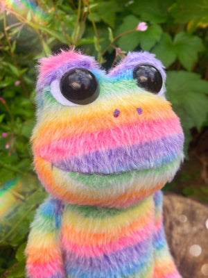 Cosmic Carl - Handmade ‘Rainbow Sherbet’ Weighted Plush Frog Doll