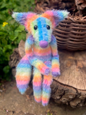 RAINBOW SHERBET FLUFFY FOX (F) - Handmade Weighted Plush Fox Doll