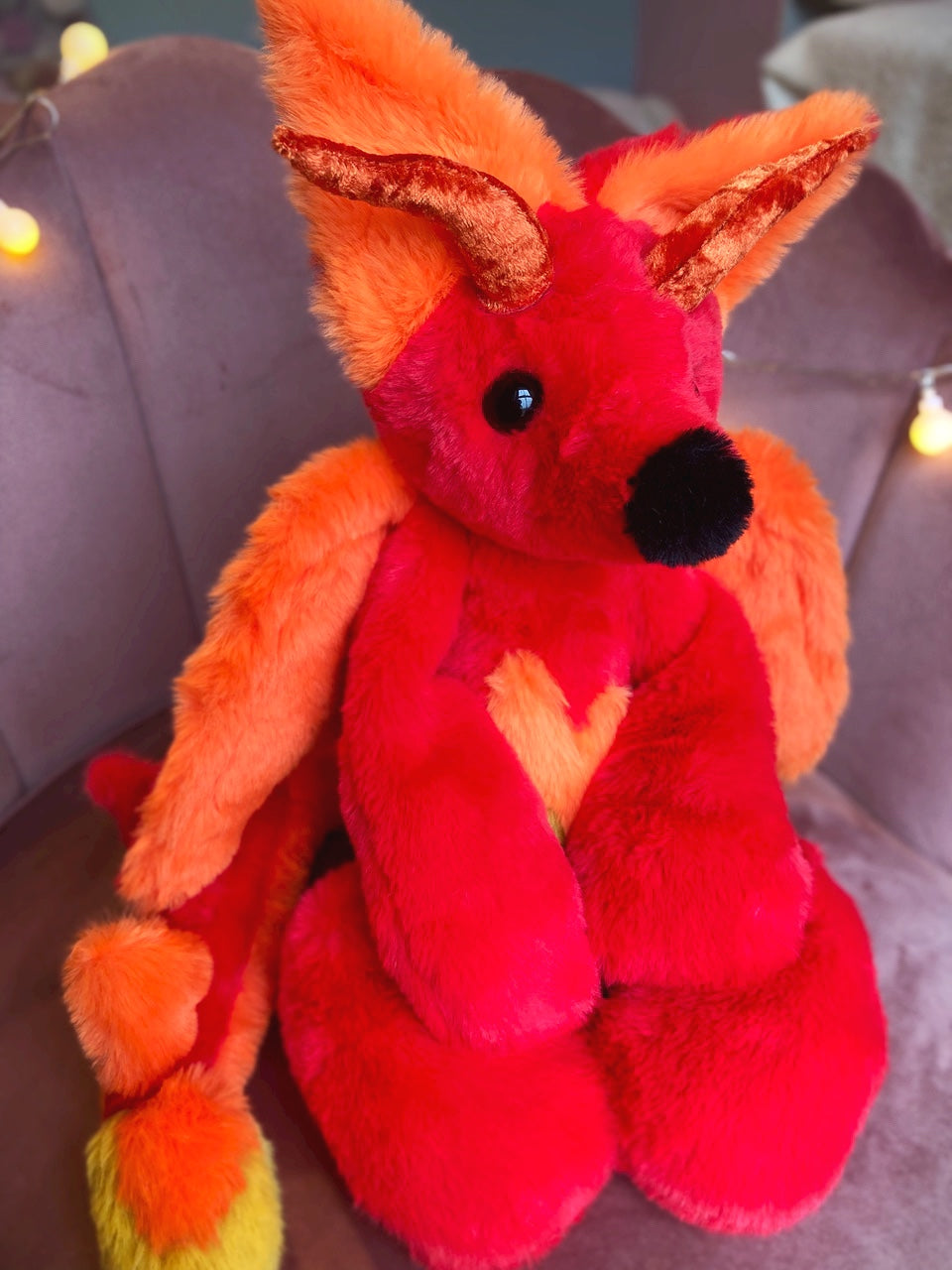 XL FIRE DRAGON FOX - Handmade Luxury Weighted Plush Fluffy Fox Doll