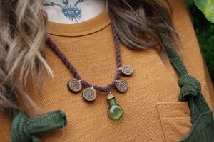 SPELL BOTTLE - SPIRAL FLOW Glass Bottle Necklace with Handmade Wooden Charms.
