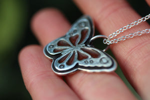 BUTTERFLY - Handmade Recycled Sterling Silver Necklace with Victorian Red Brick Inlay