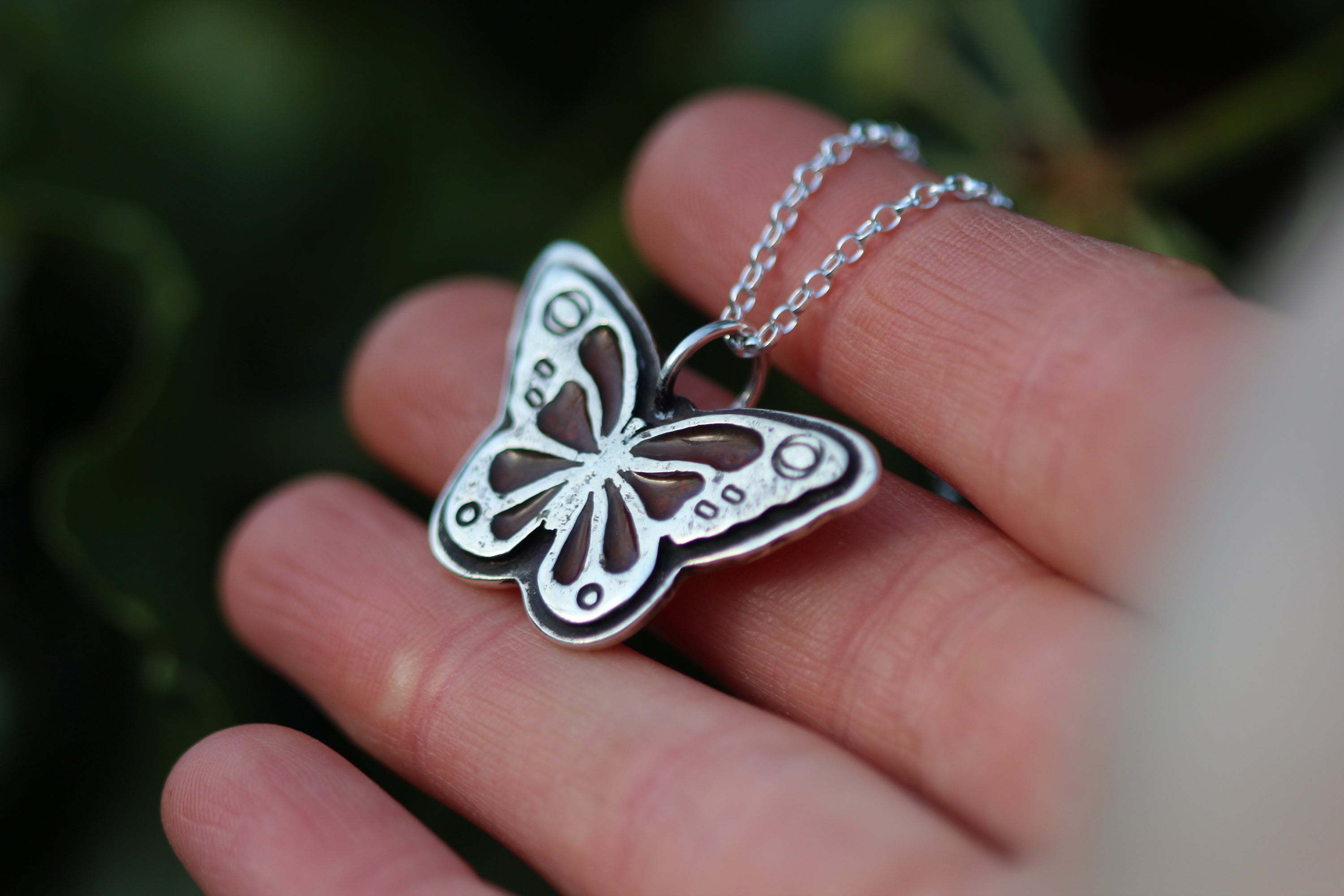 BUTTERFLY - Handmade Recycled Sterling Silver Necklace with Victorian Red Brick Inlay