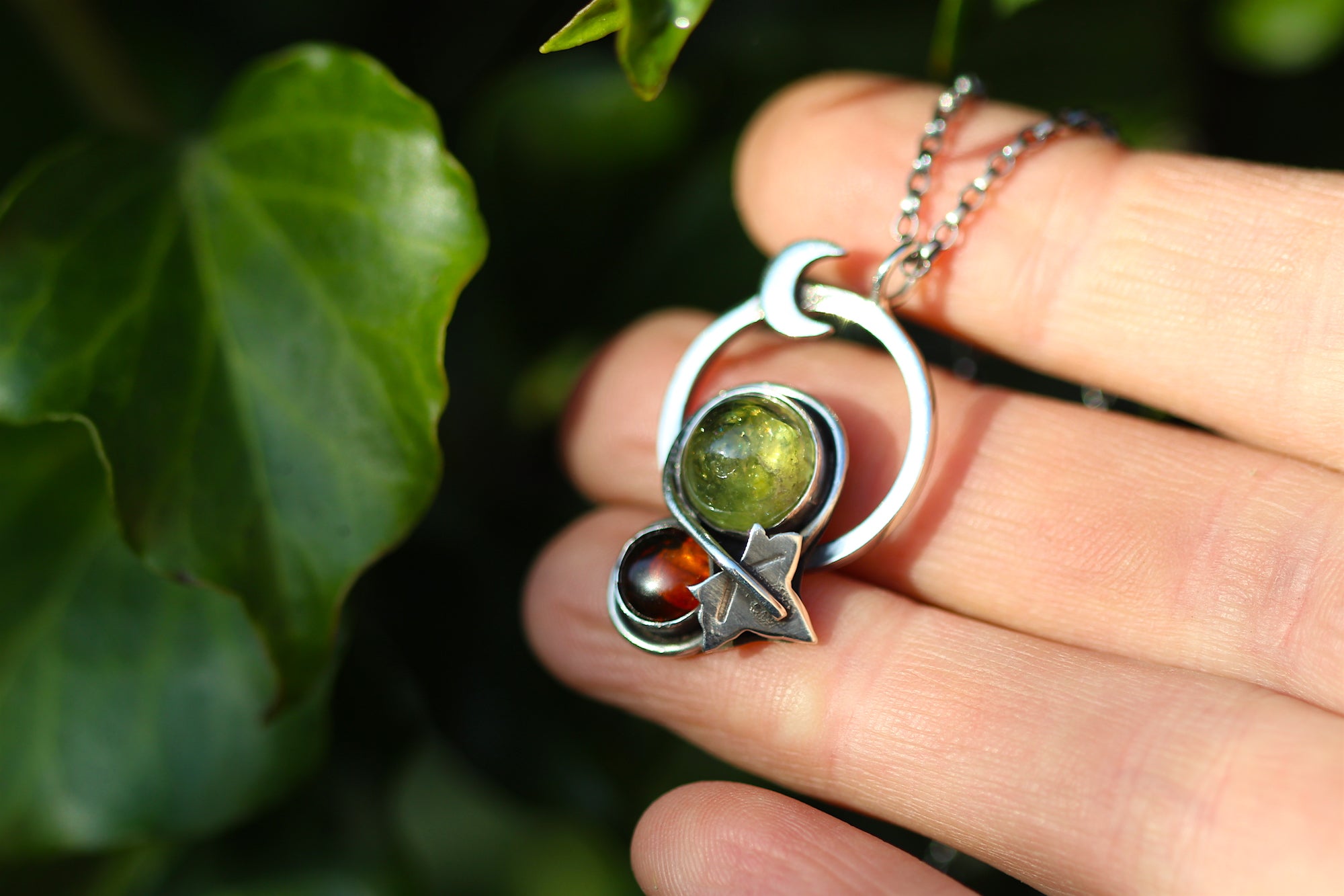 WILD WOODS Sterling Silver Necklace with Amber & Peridot