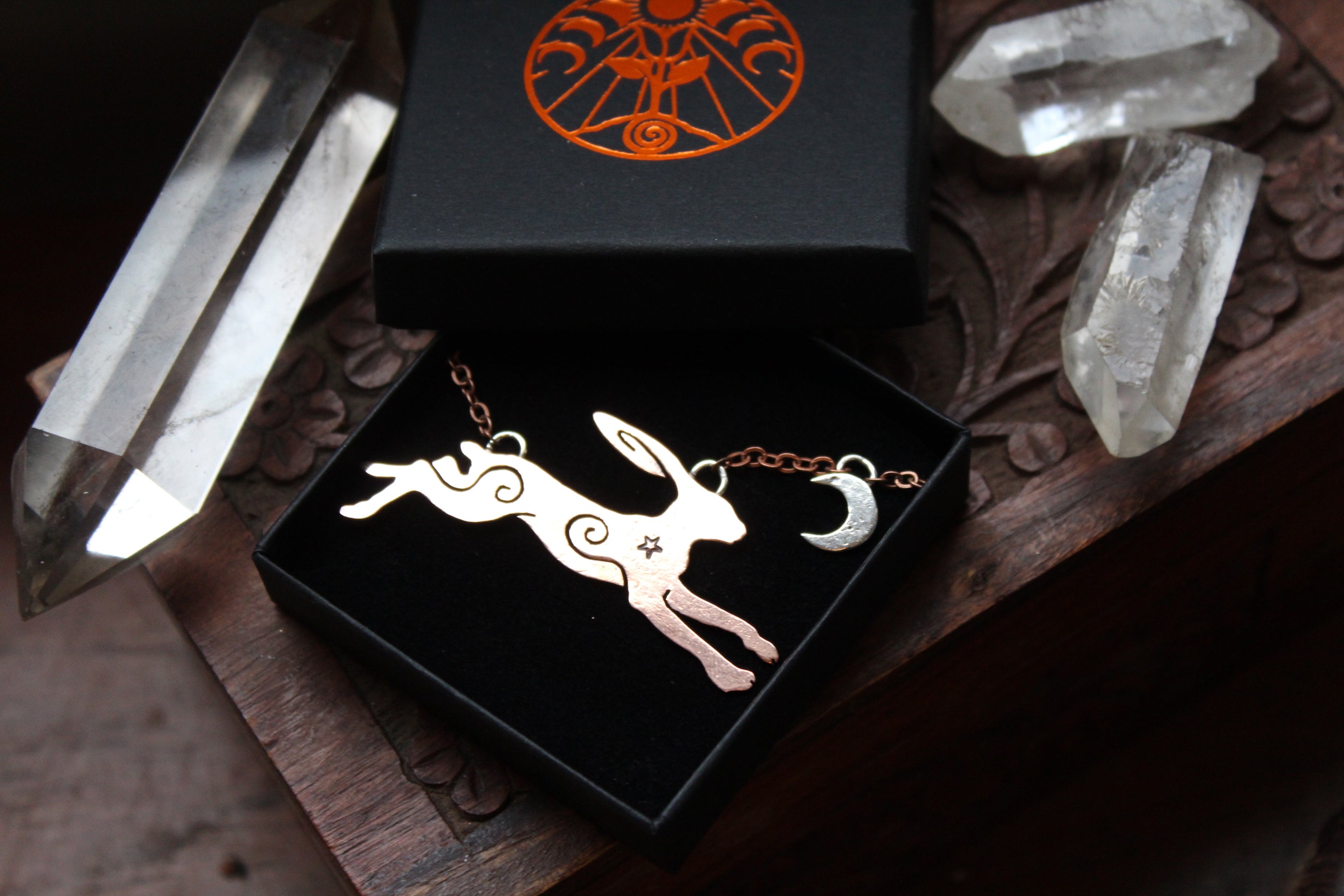 LEAPING LUNAR HARE Handmade Recycled Copper & Sterling Silver Necklace