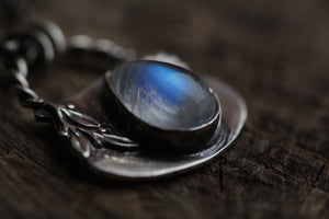 HEDGEWITCH Sterling Silver Cauldron Necklace with Rainbow Moonstone