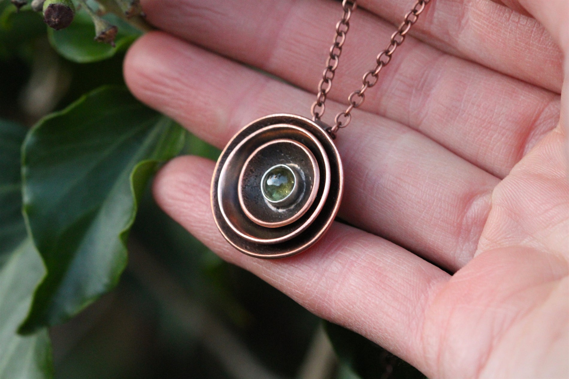 RESONANCE Handmade Copper & Sterling Silver Necklace with Peridot