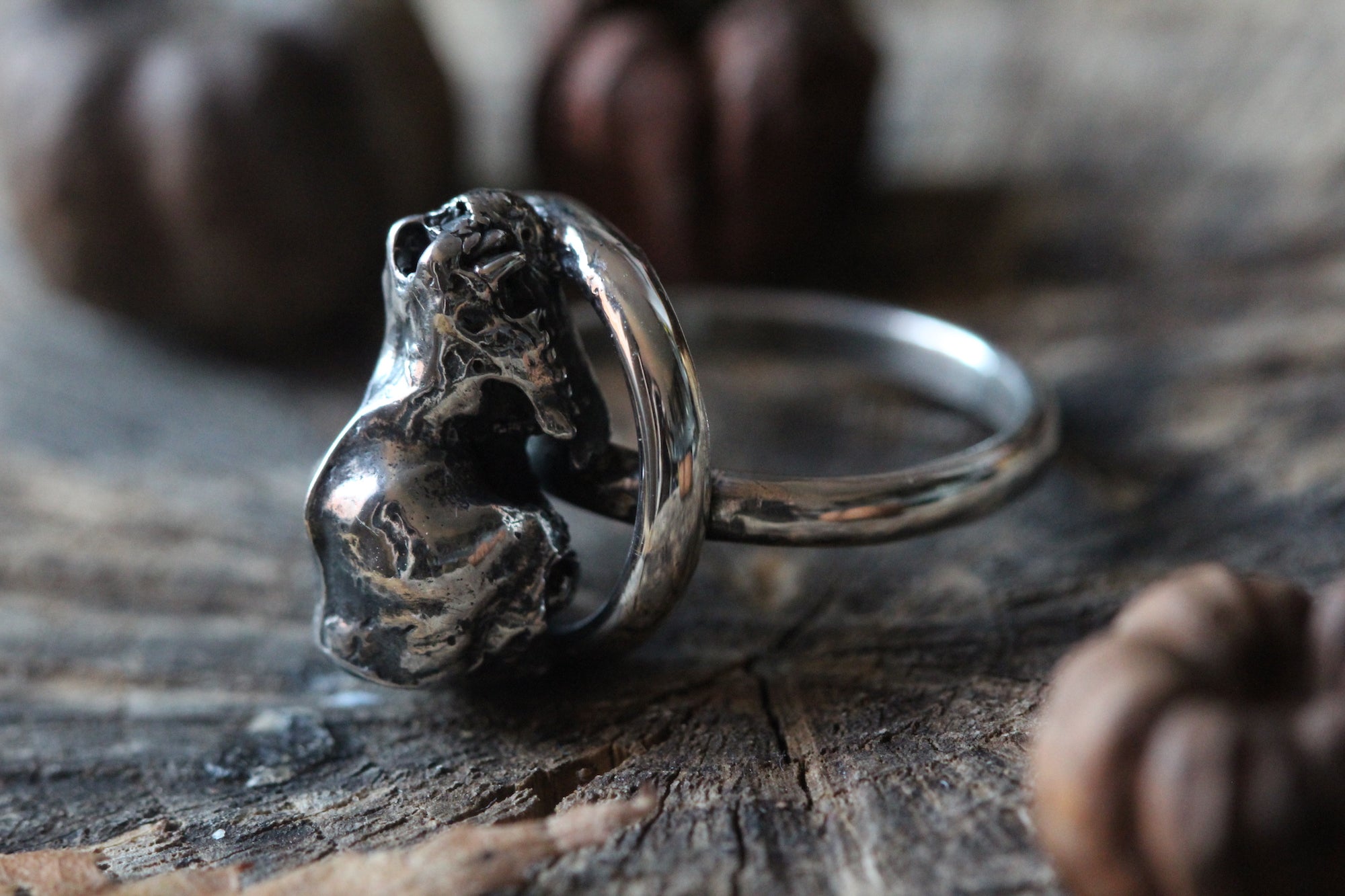 LETTING GO Sterling Silver Bat Skull Ring - Size L/5.5